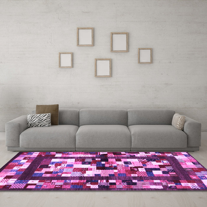 Machine Washable Abstract Purple Contemporary Area Rugs in a Living Room, wshcon1585pur