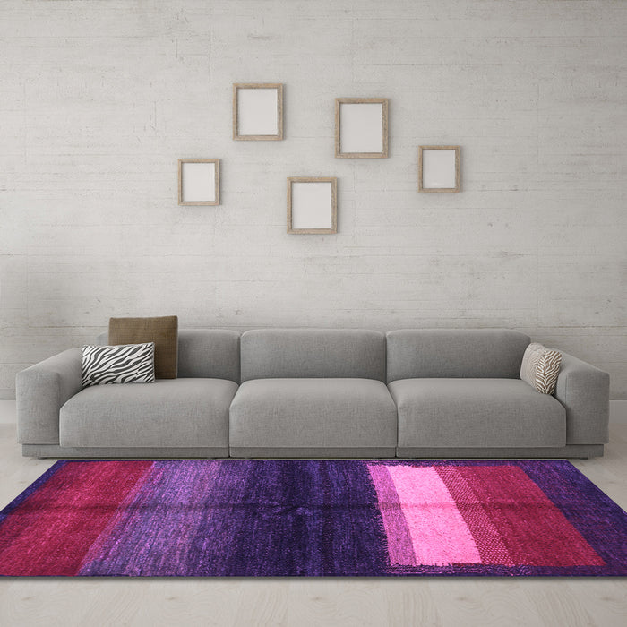 Machine Washable Abstract Purple Contemporary Area Rugs in a Living Room, wshcon1586pur