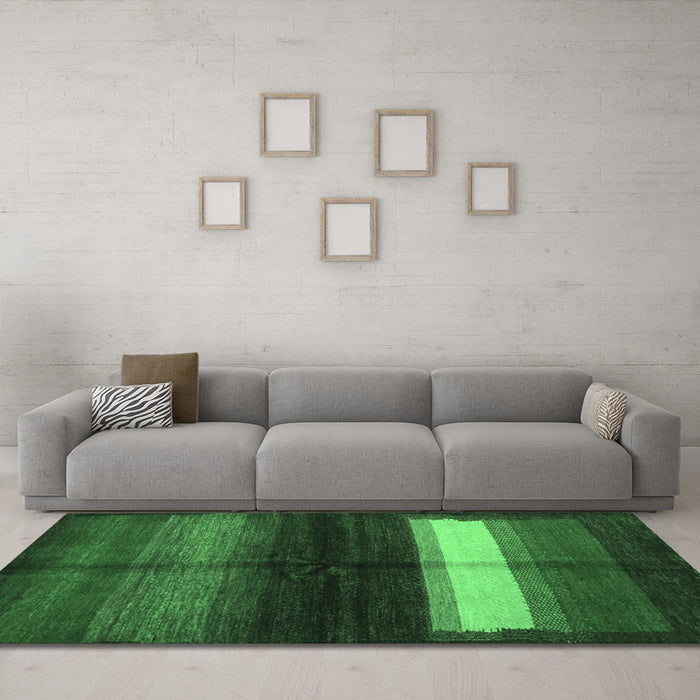 Machine Washable Abstract Emerald Green Contemporary Area Rugs in a Living Room,, wshcon1586emgrn