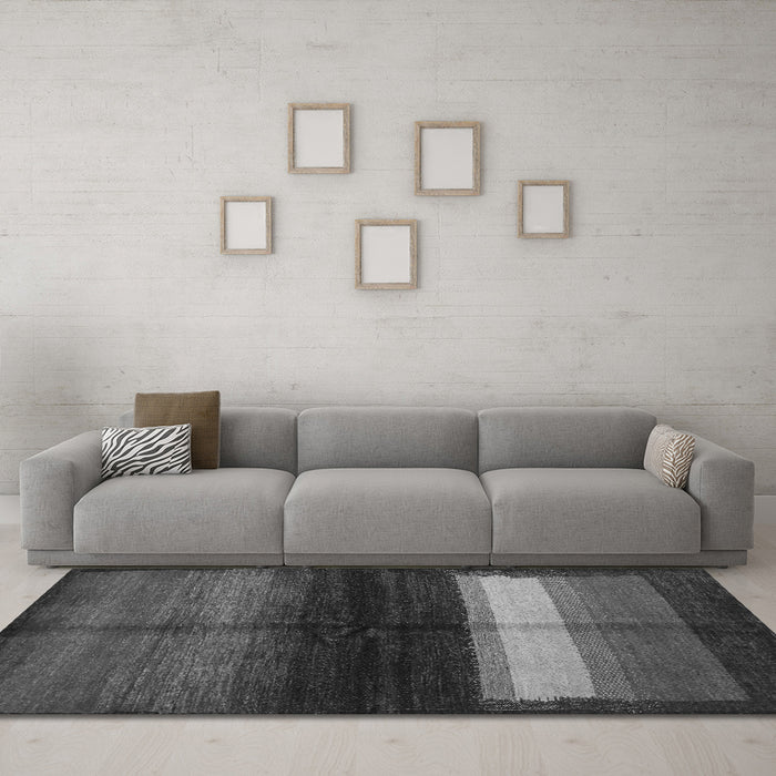 Machine Washable Abstract Gray Contemporary Rug in a Living Room,, wshcon1586gry