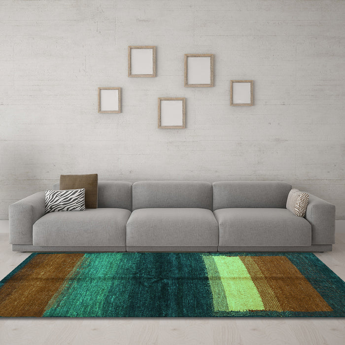 Machine Washable Abstract Turquoise Contemporary Area Rugs in a Living Room,, wshcon1586turq