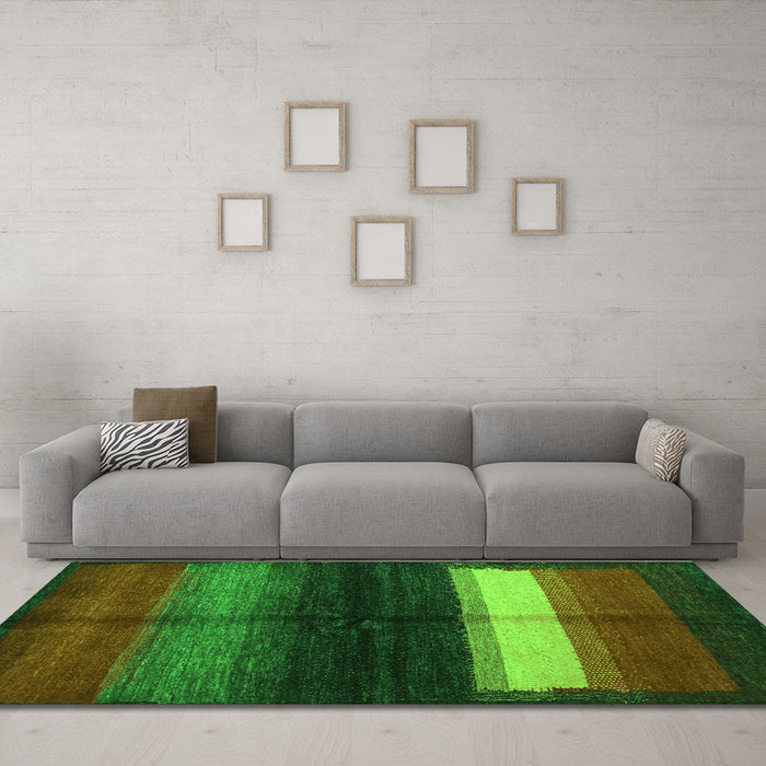 Machine Washable Abstract Green Contemporary Area Rugs in a Living Room,, wshcon1586grn