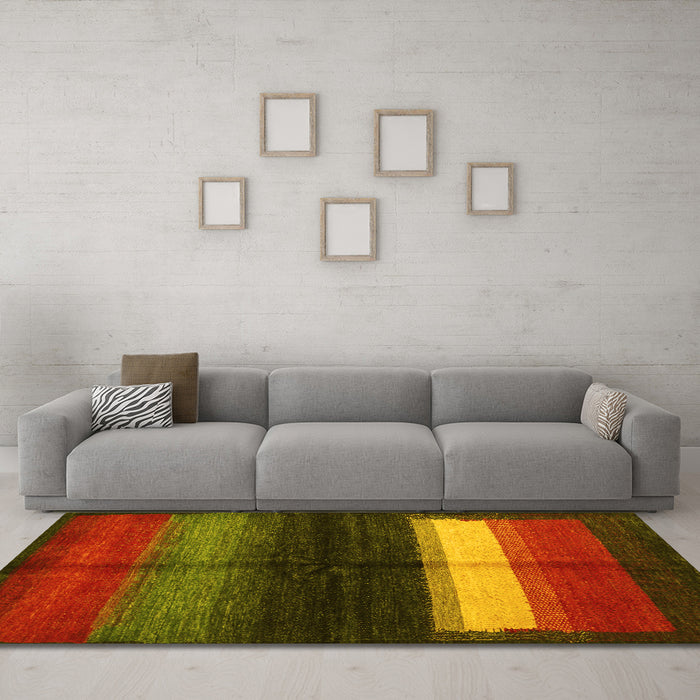 Machine Washable Abstract Yellow Contemporary Rug in a Living Room, wshcon1586yw
