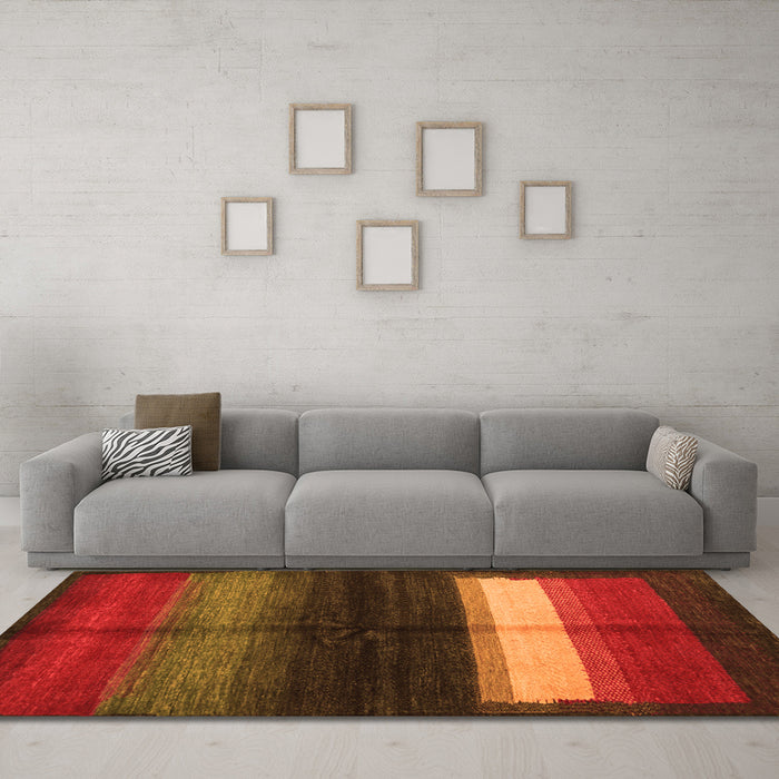 Machine Washable Abstract Orange Contemporary Area Rugs in a Living Room, wshcon1586org