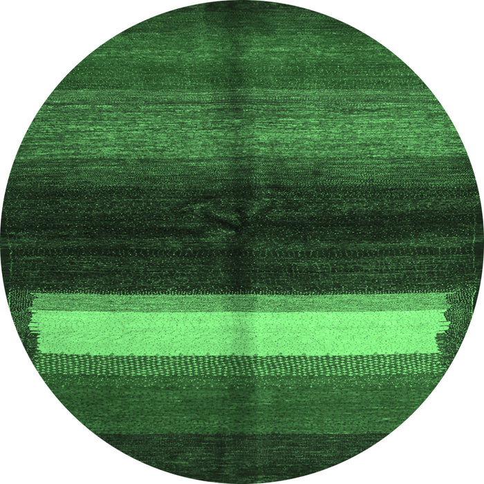 Round Machine Washable Abstract Emerald Green Contemporary Area Rugs, wshcon1586emgrn