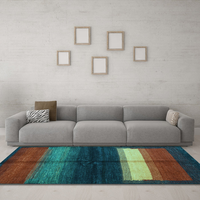 Machine Washable Abstract Light Blue Contemporary Rug in a Living Room, wshcon1586lblu