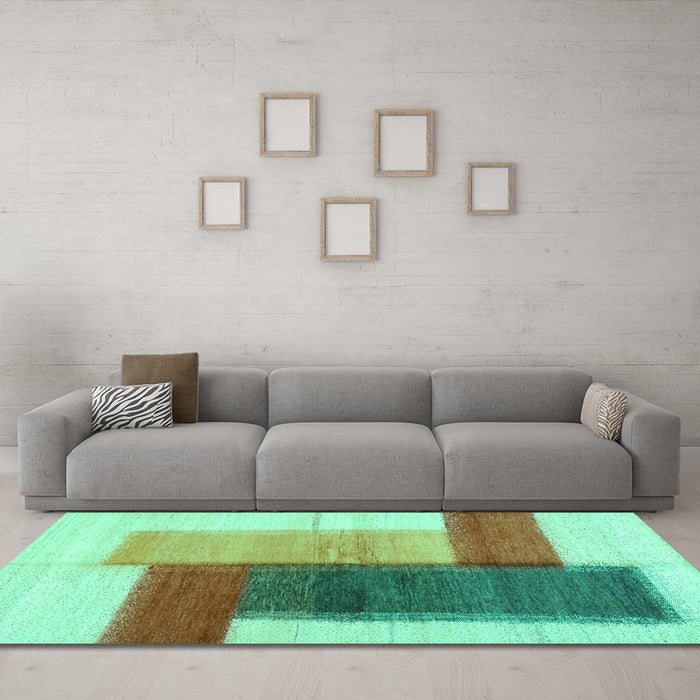 Machine Washable Abstract Turquoise Contemporary Area Rugs in a Living Room,, wshcon1587turq