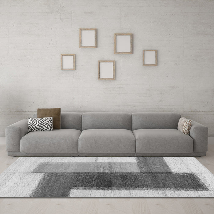 Machine Washable Abstract Gray Contemporary Rug in a Living Room,, wshcon1587gry