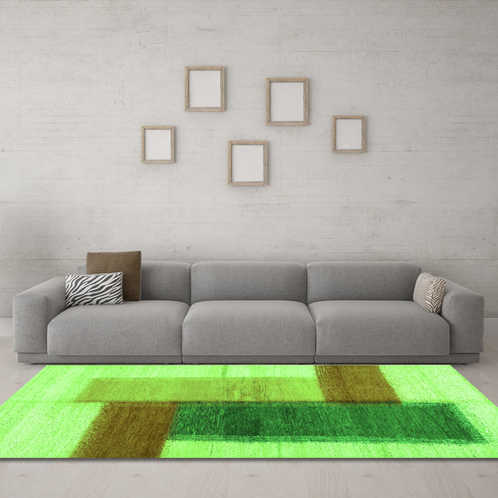 Machine Washable Abstract Green Contemporary Area Rugs in a Living Room,, wshcon1587grn