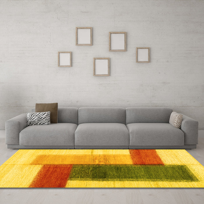 Machine Washable Abstract Yellow Contemporary Rug in a Living Room, wshcon1587yw