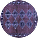 Round Machine Washable Abstract Blue Contemporary Rug, wshcon1588blu