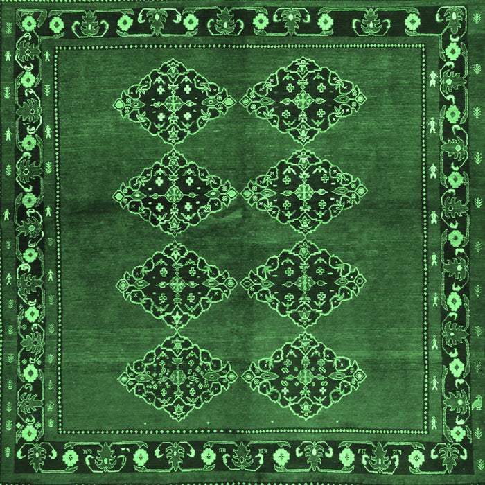 Square Abstract Emerald Green Contemporary Rug, con1588emgrn