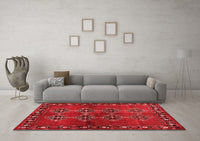 Machine Washable Abstract Red Contemporary Rug, wshcon1588red