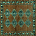 Square Machine Washable Abstract Turquoise Contemporary Area Rugs, wshcon1588turq