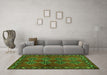 Machine Washable Abstract Green Contemporary Area Rugs in a Living Room,, wshcon1588grn