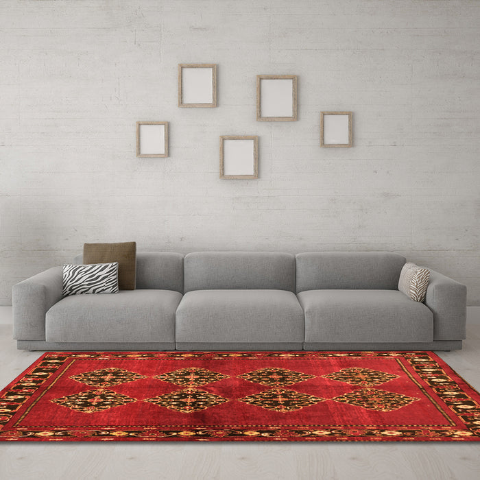 Machine Washable Abstract Orange Contemporary Area Rugs in a Living Room, wshcon1588org