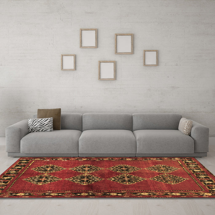 Machine Washable Abstract Brown Contemporary Rug in a Living Room,, wshcon1588brn