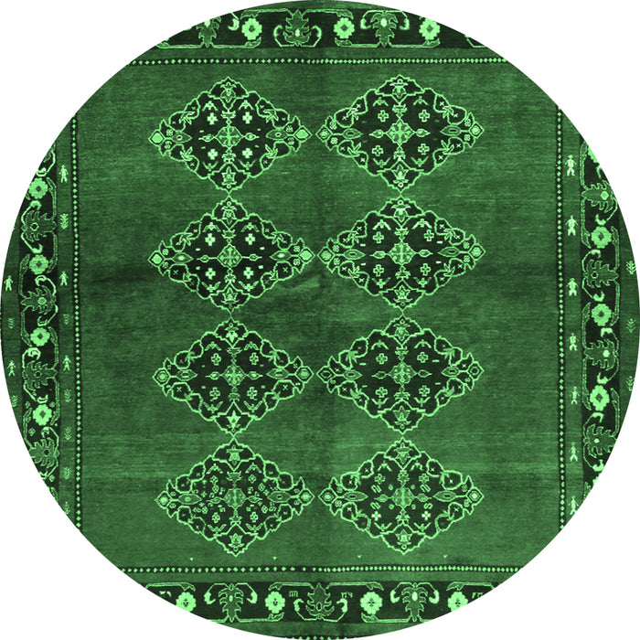 Round Machine Washable Abstract Emerald Green Contemporary Area Rugs, wshcon1588emgrn
