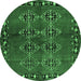 Round Machine Washable Abstract Emerald Green Contemporary Area Rugs, wshcon1588emgrn