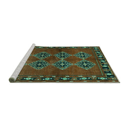 Sideview of Machine Washable Abstract Turquoise Contemporary Area Rugs, wshcon1588turq