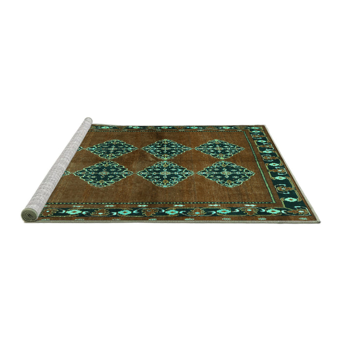 Sideview of Machine Washable Abstract Turquoise Contemporary Area Rugs, wshcon1588turq