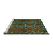 Sideview of Machine Washable Abstract Turquoise Contemporary Area Rugs, wshcon1588turq