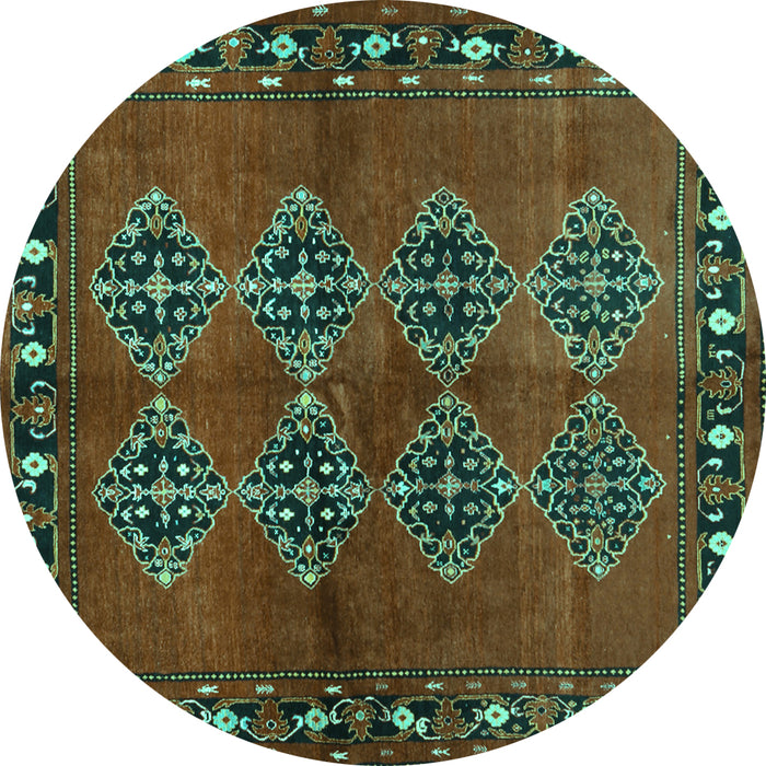 Round Machine Washable Abstract Turquoise Contemporary Area Rugs, wshcon1588turq