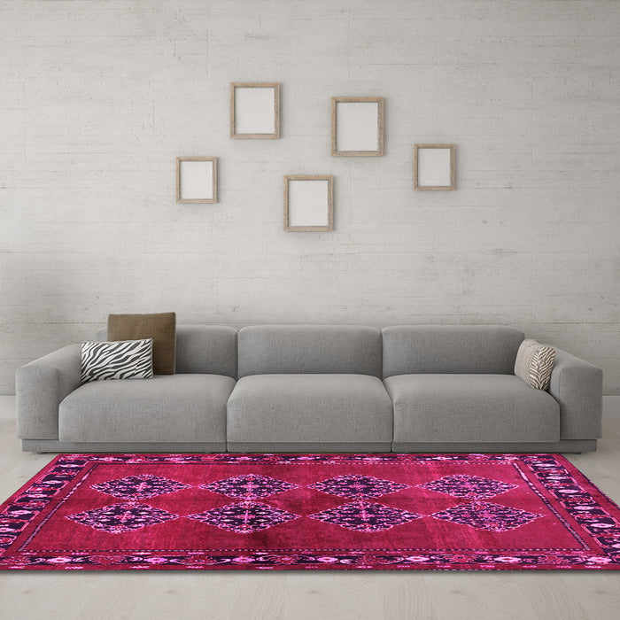 Machine Washable Abstract Pink Contemporary Rug in a Living Room, wshcon1588pnk