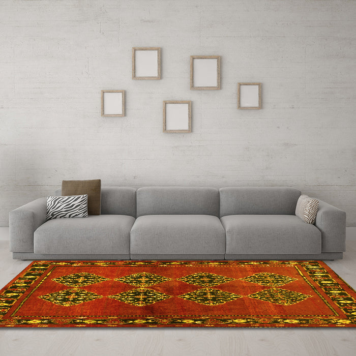 Machine Washable Abstract Yellow Contemporary Rug in a Living Room, wshcon1588yw