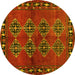 Round Machine Washable Abstract Yellow Contemporary Rug, wshcon1588yw