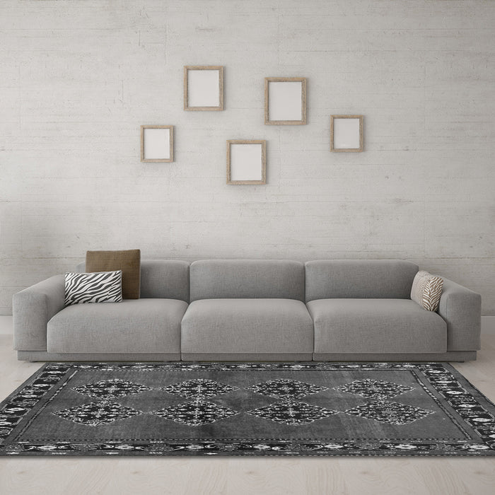 Machine Washable Abstract Gray Contemporary Rug in a Living Room,, wshcon1588gry