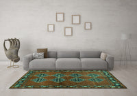 Machine Washable Abstract Turquoise Contemporary Rug, wshcon1588turq