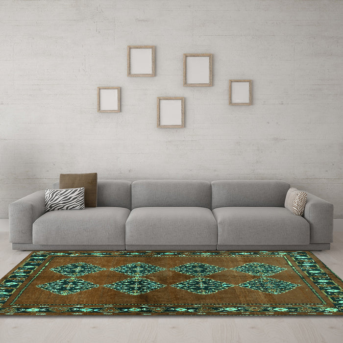 Machine Washable Abstract Turquoise Contemporary Area Rugs in a Living Room,, wshcon1588turq