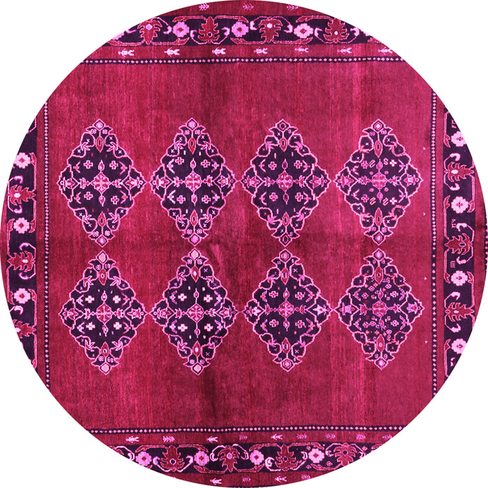 Round Abstract Pink Contemporary Rug, con1588pnk
