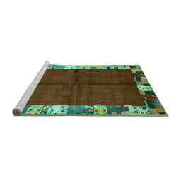 Sideview of Machine Washable Abstract Turquoise Contemporary Area Rugs, wshcon1589turq