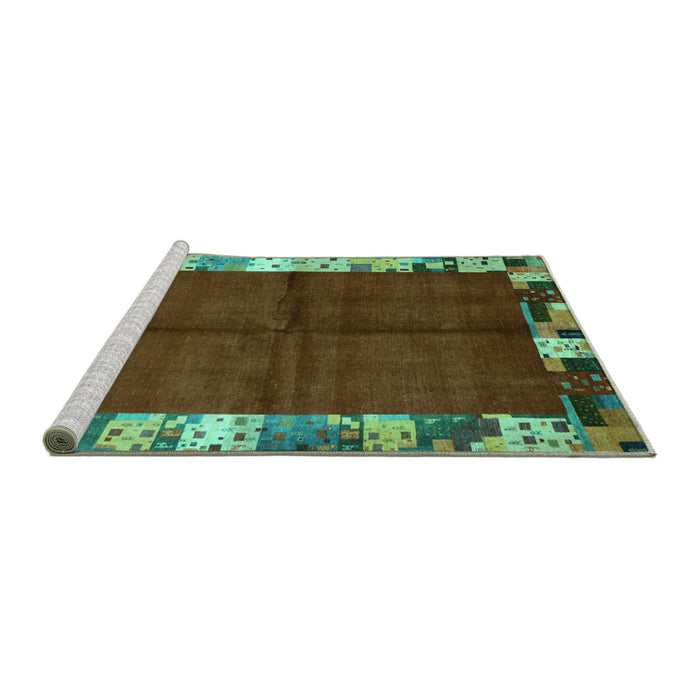 Sideview of Machine Washable Abstract Turquoise Contemporary Area Rugs, wshcon1589turq