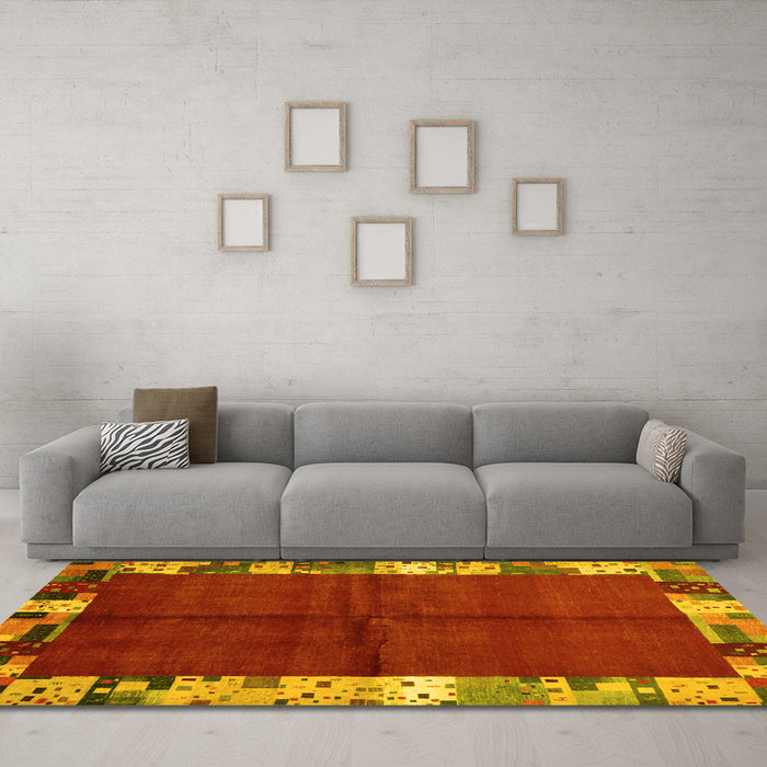 Machine Washable Abstract Yellow Contemporary Rug in a Living Room, wshcon1589yw