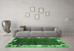 Machine Washable Abstract Emerald Green Contemporary Area Rugs in a Living Room,, wshcon1589emgrn