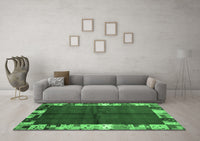 Machine Washable Abstract Emerald Green Contemporary Rug, wshcon1589emgrn