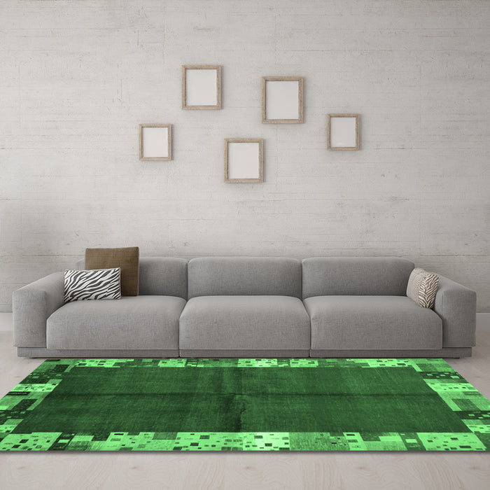 Machine Washable Abstract Emerald Green Contemporary Area Rugs in a Living Room,, wshcon1589emgrn