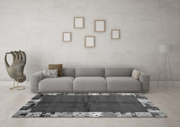 Machine Washable Abstract Gray Contemporary Rug in a Living Room,, wshcon1589gry