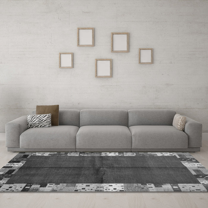 Machine Washable Abstract Gray Contemporary Rug in a Living Room,, wshcon1589gry