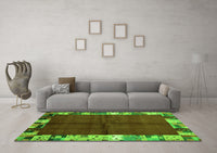 Machine Washable Abstract Green Contemporary Rug, wshcon1589grn