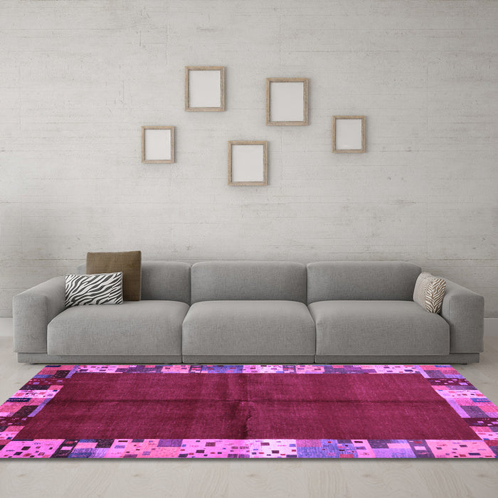 Machine Washable Abstract Purple Contemporary Area Rugs in a Living Room, wshcon1589pur