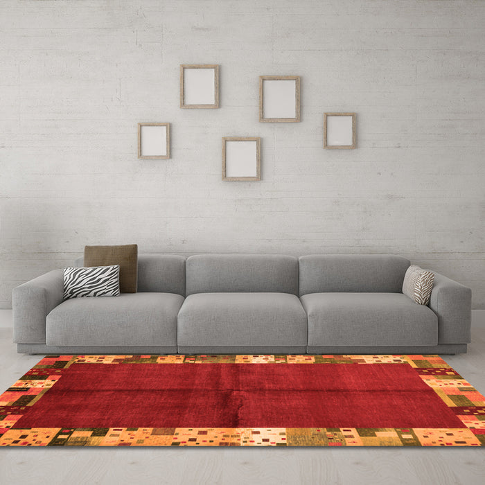 Machine Washable Abstract Orange Contemporary Area Rugs in a Living Room, wshcon1589org