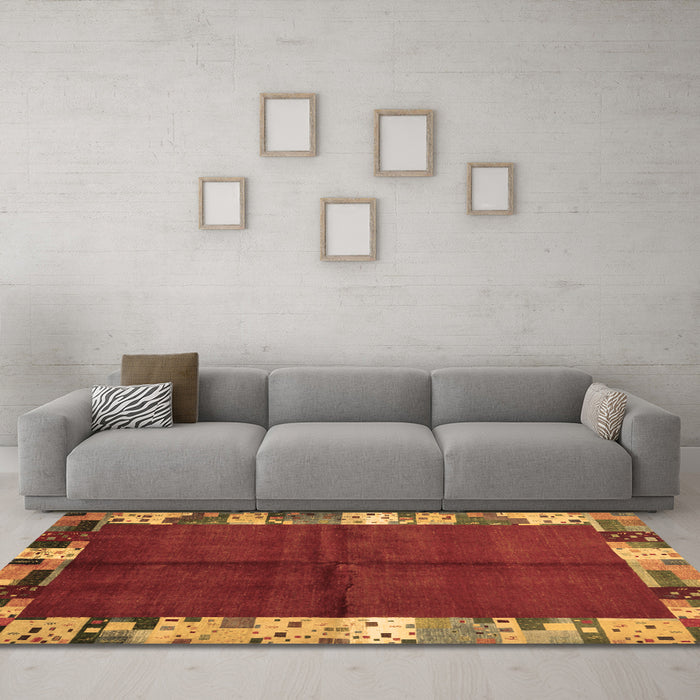 Machine Washable Abstract Brown Contemporary Rug in a Living Room,, wshcon1589brn