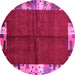 Round Machine Washable Abstract Pink Contemporary Rug, wshcon1589pnk