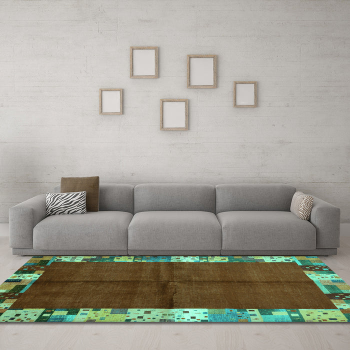 Machine Washable Abstract Turquoise Contemporary Area Rugs in a Living Room,, wshcon1589turq