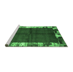 Sideview of Machine Washable Abstract Emerald Green Contemporary Area Rugs, wshcon1589emgrn