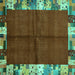 Square Machine Washable Abstract Turquoise Contemporary Area Rugs, wshcon1589turq